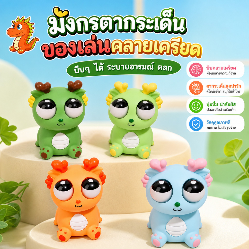 มังกรน่ารัก บี้แล้วตาลุก! ของเล่นแก้เครียดยอดฮิต สัมผัสเนียนนุ่ม วางโต๊ะทำงานได้