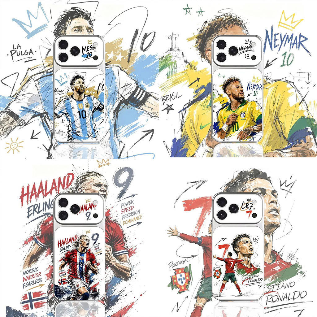 ใช้สำหรับ iPhone 14 11 17 Pro Max 12 Pro 17 Air 13 16 Plus 15 Pro สินค้าฟุตบอล Messi Ronaldo สินค้าที่ระลึกฟุตบอลโลก
