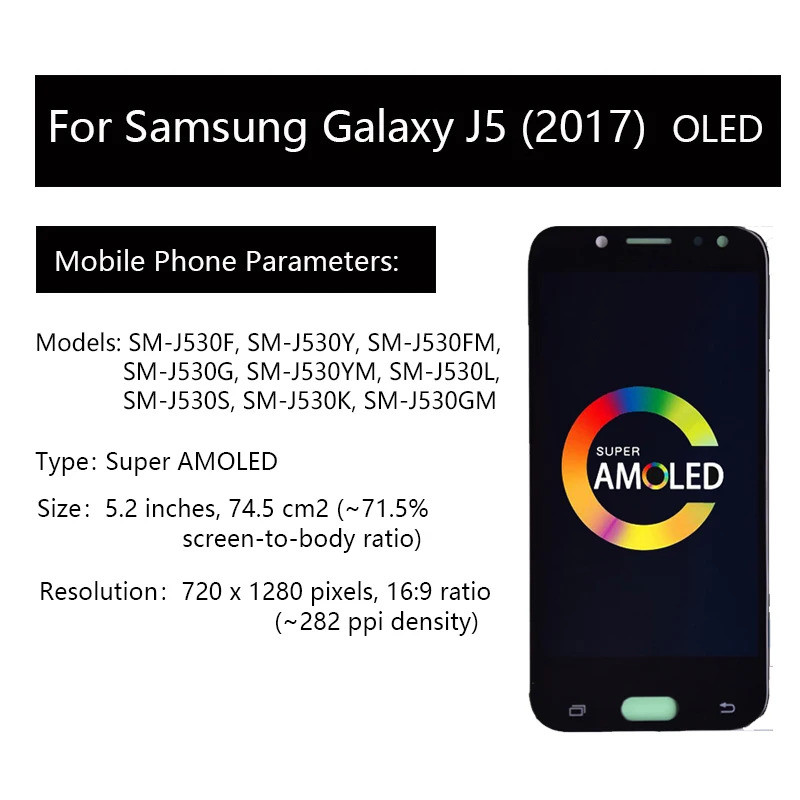 Super Amoled LCD สําหรับ Samsung Galaxy J5 2017 J530 J530F AMOLED จอแสดงผล LCD Touch Screen Digitize