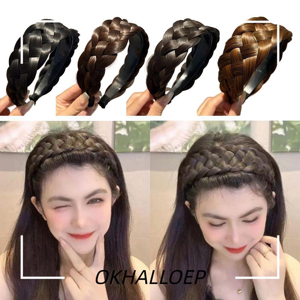 IOKHALLO วิกผม Braid ที่คาดผม Fishbone Hot Braid หนาวิกผม Hairband