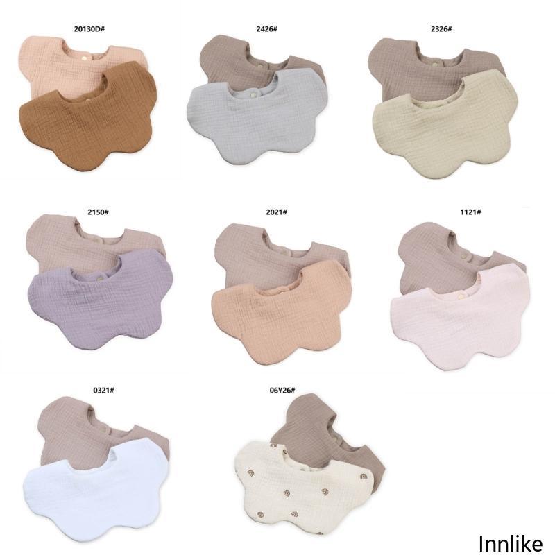 INN 2 ชิ้น 0-24 เมตรผ้ากันเปื้อนเด็กผ้าฝ้ายน้ําลายผ้าเช็ดตัวผ้ากันเปื้อนเด็กระบายอากาศสําหรับทารกแรก