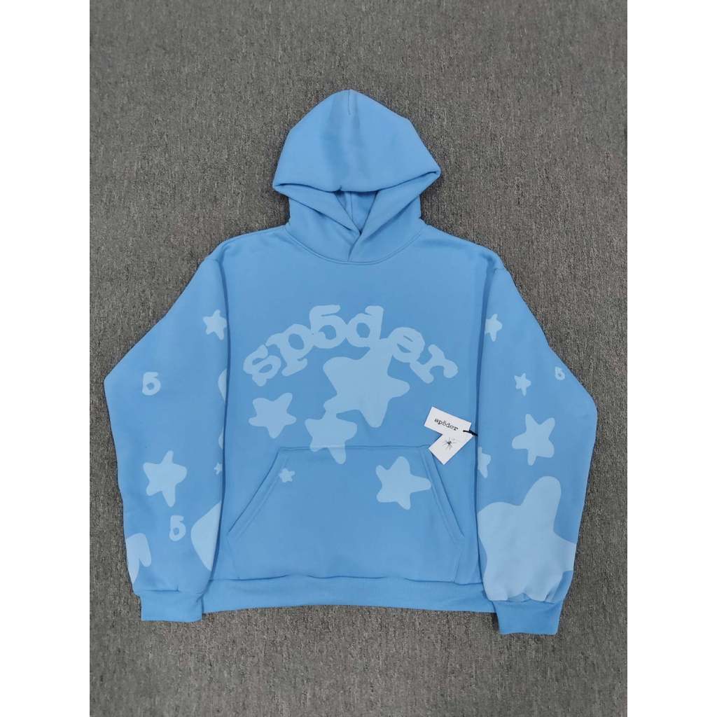 XHU7 Sp5der High Street Hoodie Spider Web Star Blue Purple Casual Sweatshirt Men