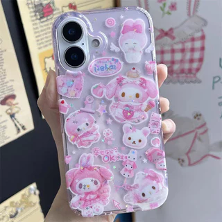 สำหรับ IPhone 17 15 AIR XR 16 13 12 11 14 Pro Max X XS 7 8 16 15 14 Plus เคสผงกระจก คุโรมิ ซินนามอรอล มายเมโลดี้ โปชาคโค