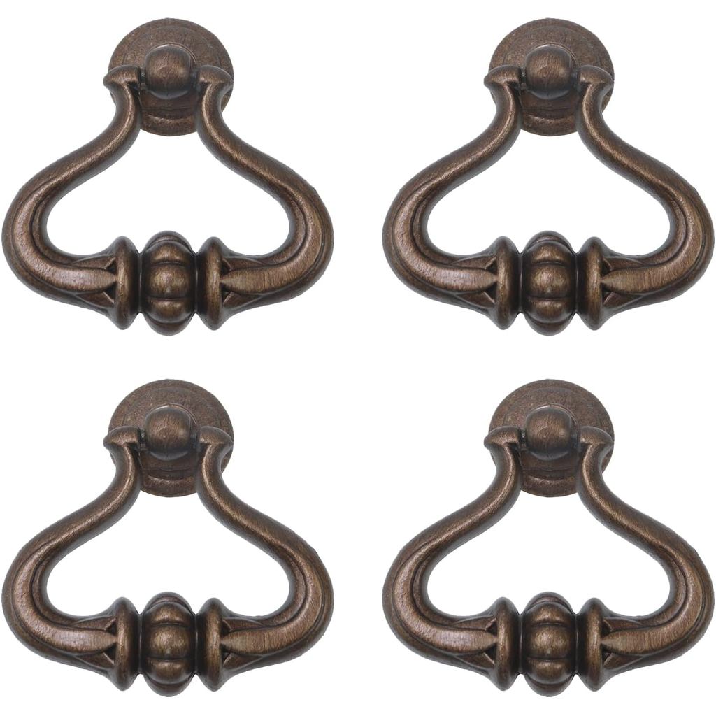 Oedema 4 ชิ้น Vintage Drop แหวนลูกบิดดึงจับ Bronze Dresser ลิ้นชัก Single Hole Swing ดึงตู้ Dresser 