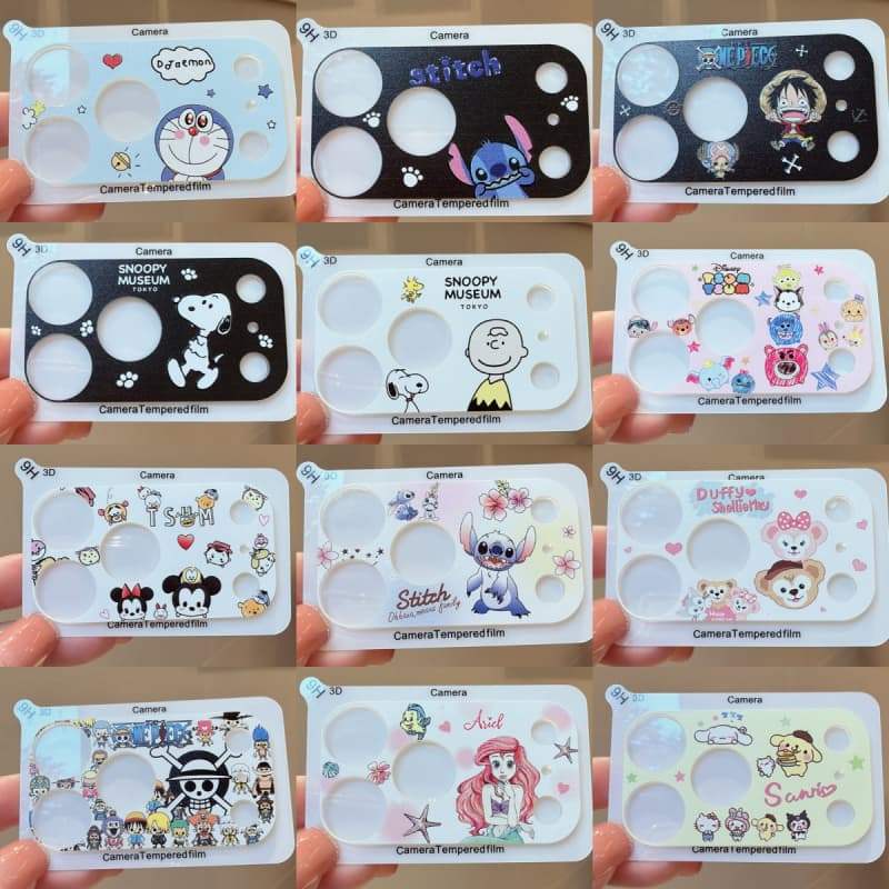 สําหรับiPhone 17 16 15 14 13 Pro max mini Plusตัวป้องกันเลนส์เลนส์กล้องการ์ตูนคลุมทั้งหมดป้องกันClearกลับกล้องป้องกันกรณีHollowed-Outสติกเกอร์เลนส์