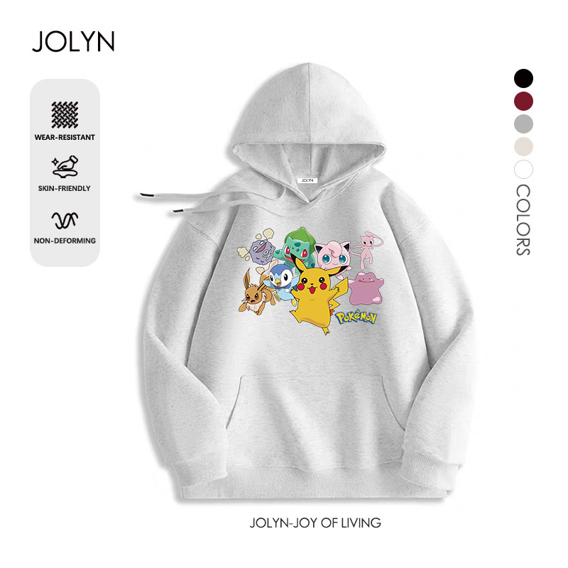 เสื้อยืดแขนยาว เสื้อฮู้ด คอกลม ใส่สบาย ไม่หด มี 5 สี Pokemon Pikachu Bulbasaur Jigglypuff Mew ลายพิมพ์การ์ตูนน่ารัก
