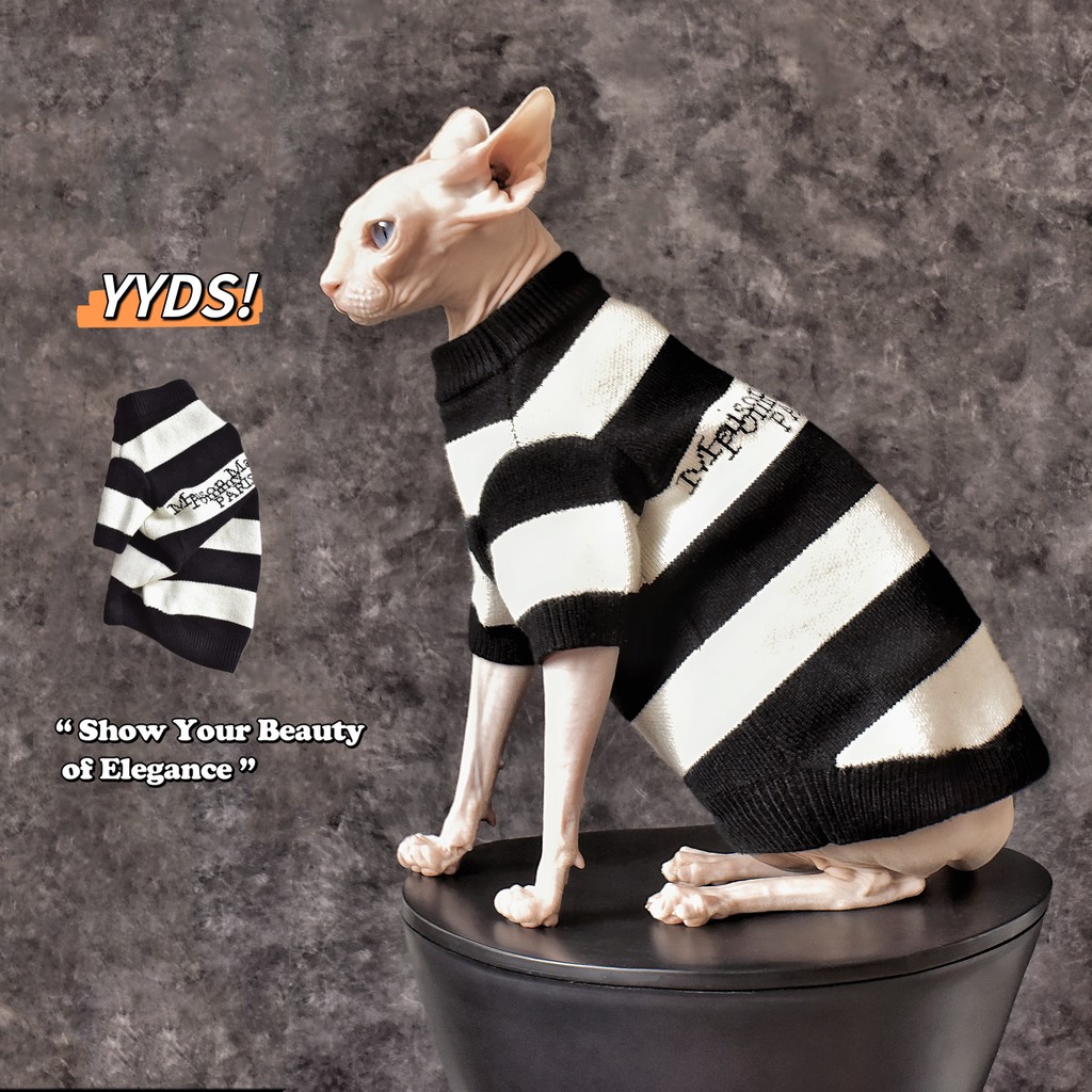 Y · H Coral Tuning King สีดําสีขาวลายเสื้อกันหนาว Yonghe Sphinx Furless Cat เสื้อผ้าฤดูหนาว Warm หนา