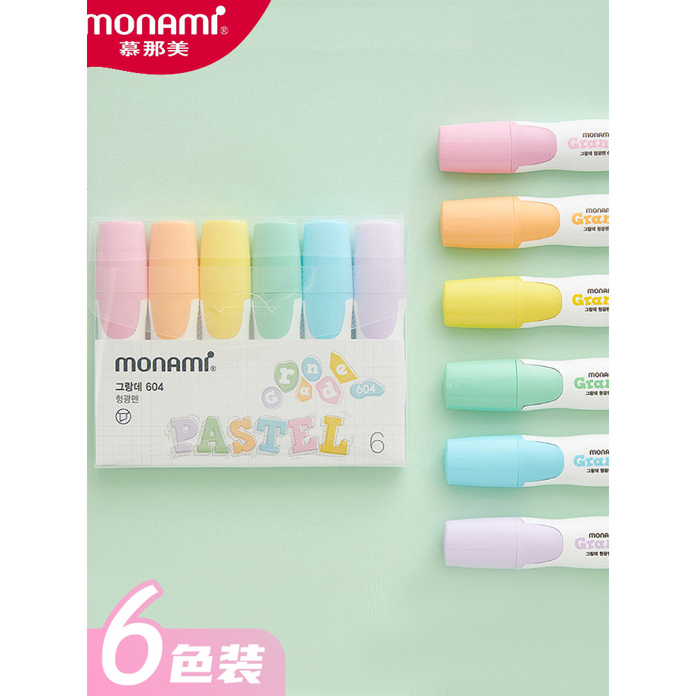 เกาหลีเกาหลี monami monami ใหม่ Highlighter ใหม่นุ่มสี Quick-Drying monami Highlighter 6 สีคู่มือปาก