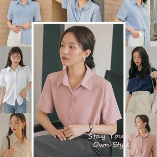 เสื้อเชิ้ตสไตล์ Salt ทรงหลวม แขนสั้น ใส่ทำงาน ดูแพง ดีไซน์มินิมอล