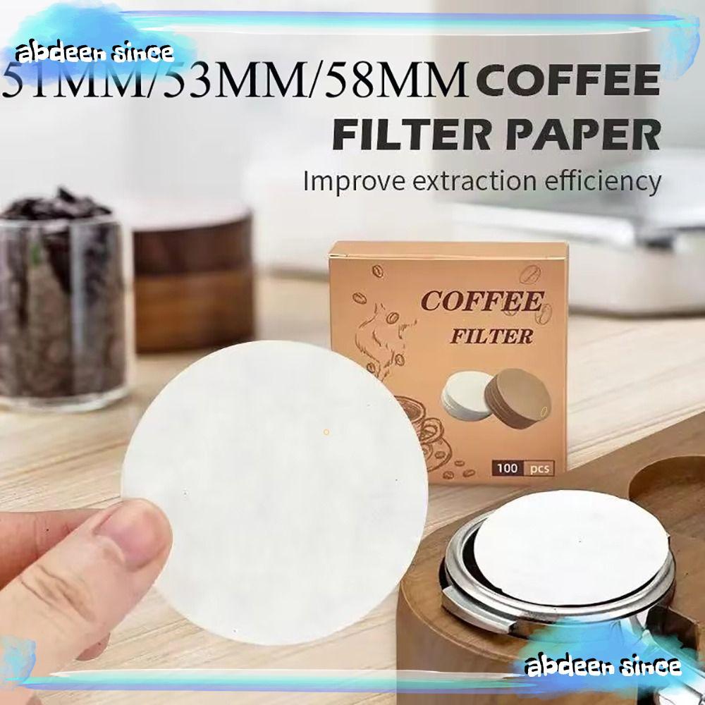 ABDEENSINCE 100 ชิ้นกระดาษกรองกาแฟ, 51/53/58 มม.รอบกระดาษกรองน้ํา, Universal Disposable Espresso Portafilter อุปกรณ์เสริม Barista เครื่องมือ