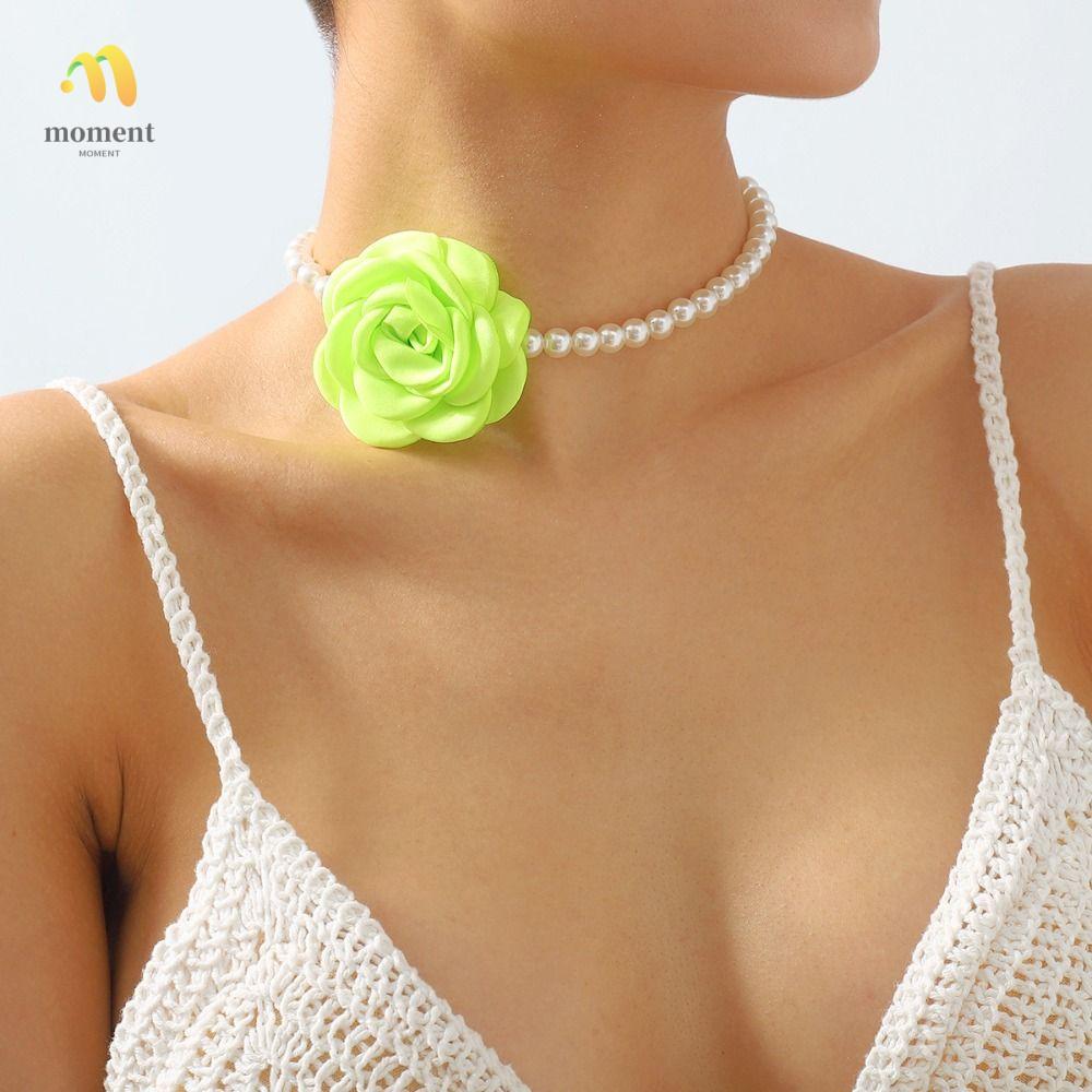 MOMENT Jewelry Necklace, Jewelry Accessories Pearl Bead Rose Choker, Fashion Multi Color Neckchain P