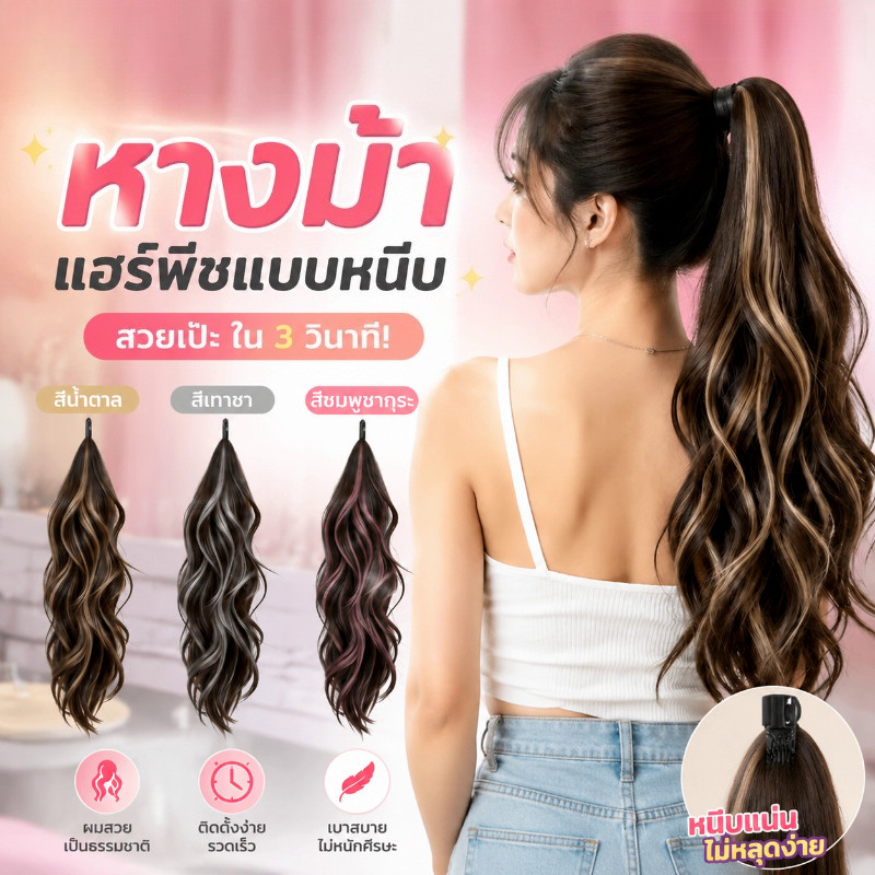 COD INSหางม้าผมปลอมรุ่นใหม่ สไตล์พันตัวเอง วิกผมหางม้า ไฮไลท์ ฟูธรรมชาติ หวานและเย็นสบาย เพิ่มปริมาณผม หางม้าสูง