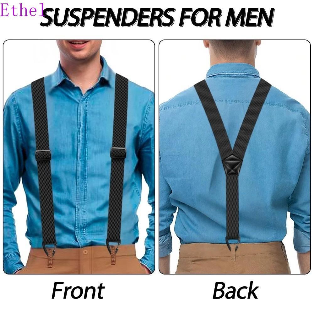 ETHEL สายเอี๊ยมทํางาน, Heavy Duty 3.8 ซม.กว้าง Y-Type Suspenders, ทนทาน Anti-slip Retro 3 Gripper Clasps กางเกงยืดหยุ่นวงเล็บผู้ชายของขวัญ