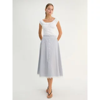 [Pomelo] กระโปรงแต่งขอบลูกไม้ / Lace Trim Midi Skirt