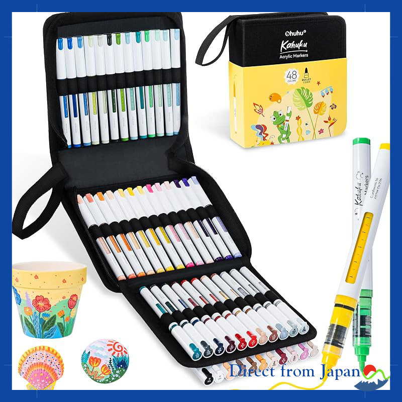 Ohuhu Acrylic Marker Brush Type 72-Color Set - Direct Liquid Ink, Opaque Water-Based Paint Marker fo