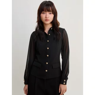 [Pomelo] เสื้อเชิ้ตแขนซีทรูเข้ารูป / Sheer Long Sleeve Shirt