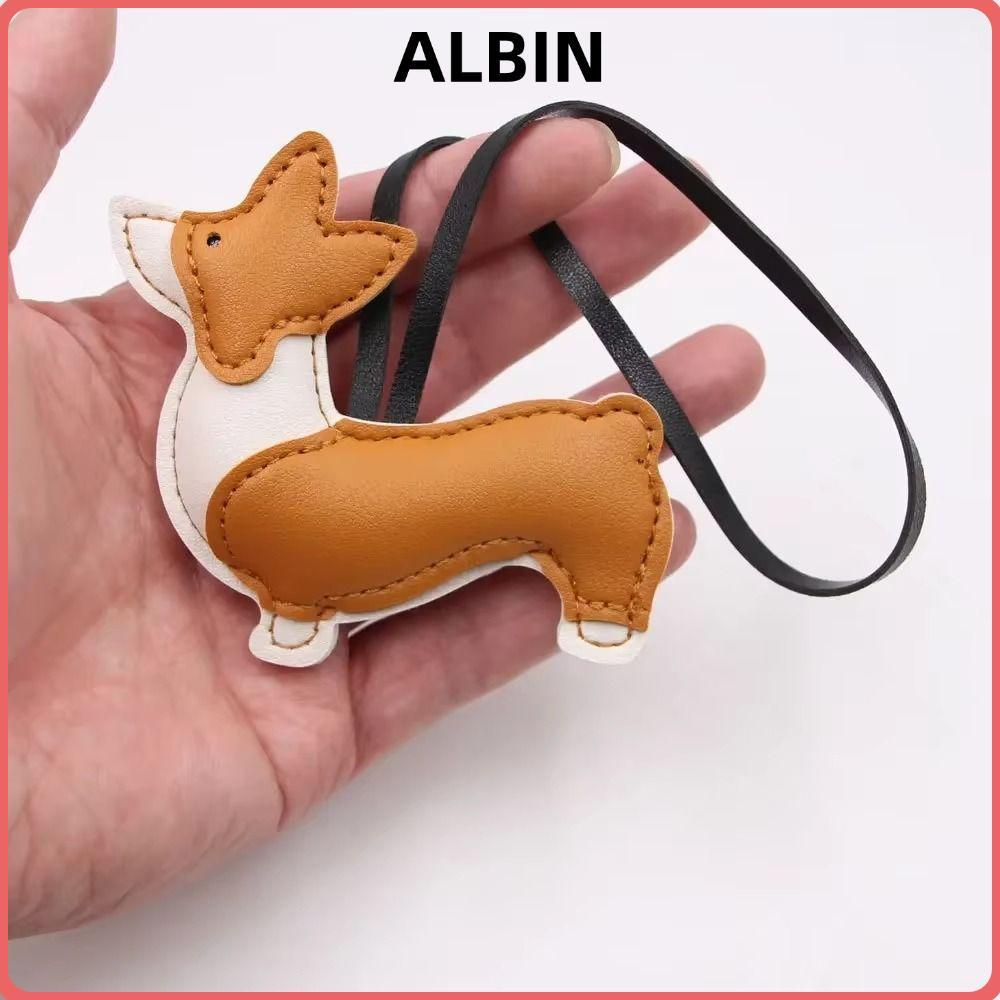 ALBIN 2PCS Corgi กระเป๋าจี้,Multi Layer PU หนังสุนัข Charm,แฟชั่นประณีต Spliced Design รูปร่างน่ารัก PU พวงกุญแจกระเป๋าอุปกรณ์เสริม