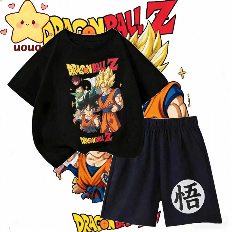 ชุดเซตเด็กดราก้อนบอล ลายการ์ตูนดราก้อนบอล Z เสื้อยืดคอกลม+กางเกงขาสั้น ผ้านุ่ม ยืดได้ดี สำหรับเด็กอายุ 2-14 ปี