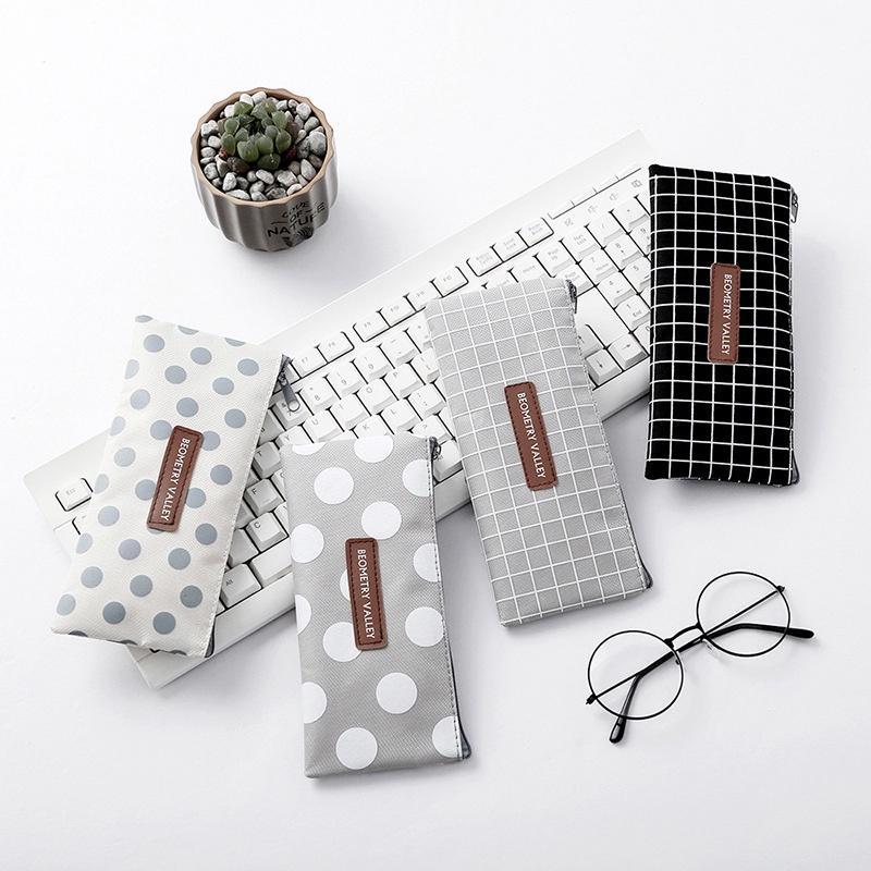 Simple ลายสก๊อต Dot สีทึบกล่องดินสอผ้าใบ Pencilcase อุปกรณ์การเรียนน่ารักเครื่องเขียนกล่องดินสอโรงเรียนกระเป๋าปากกา