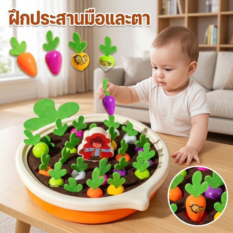 ของเล่นดึงหัวไชเท้า มอนเตสซอรี่ เกมดึงแครอท ชุดของเล่นเสริมพัฒนาการ ฝึกกล้ามเนื้อมัดเล็ก จับคู่