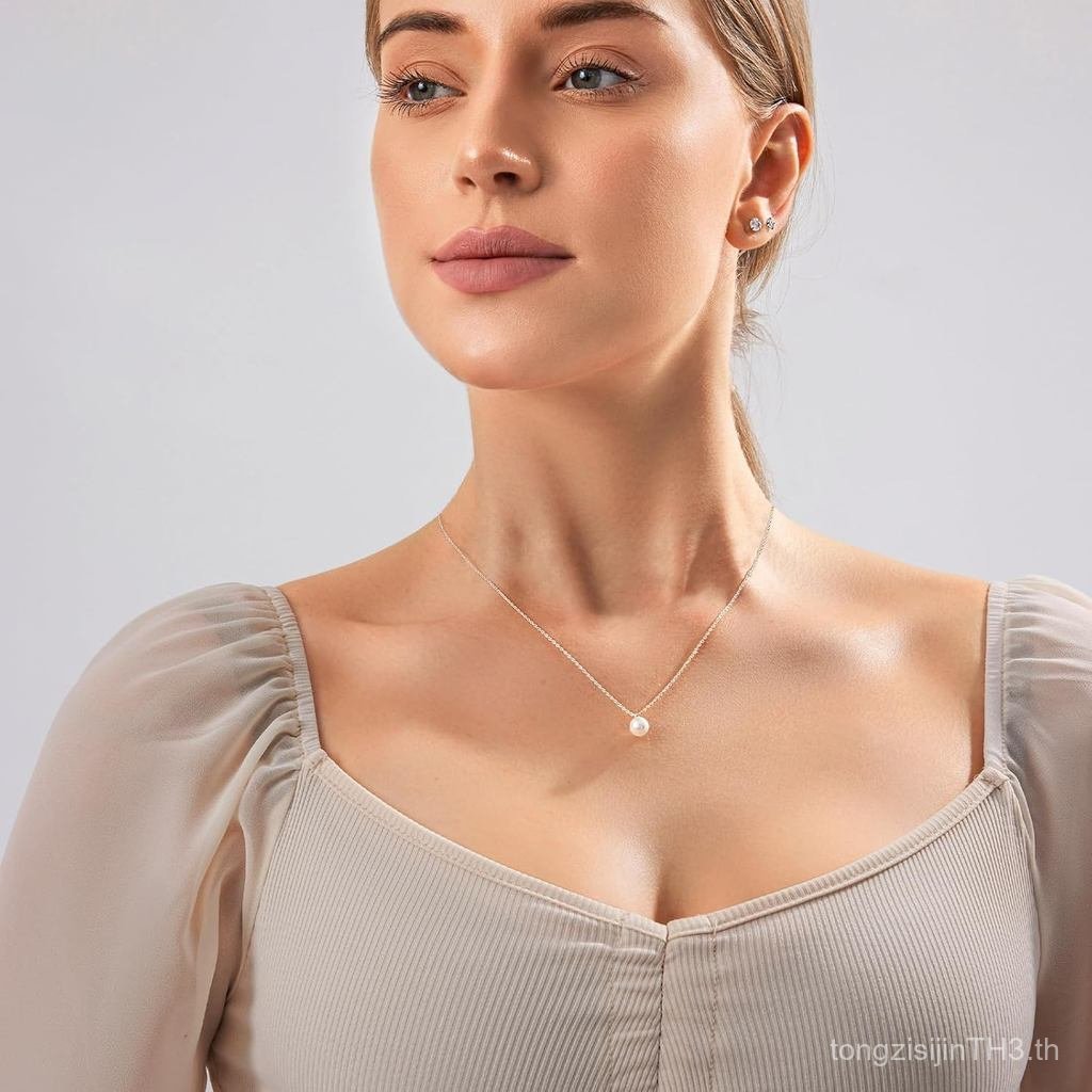 Zeffy Gold Pearl สร้อยคอผู้หญิง, Dainty 14K Gold/Silve Plated Layered Pearl Choker ต่างหูมุกสร้อยข้อ