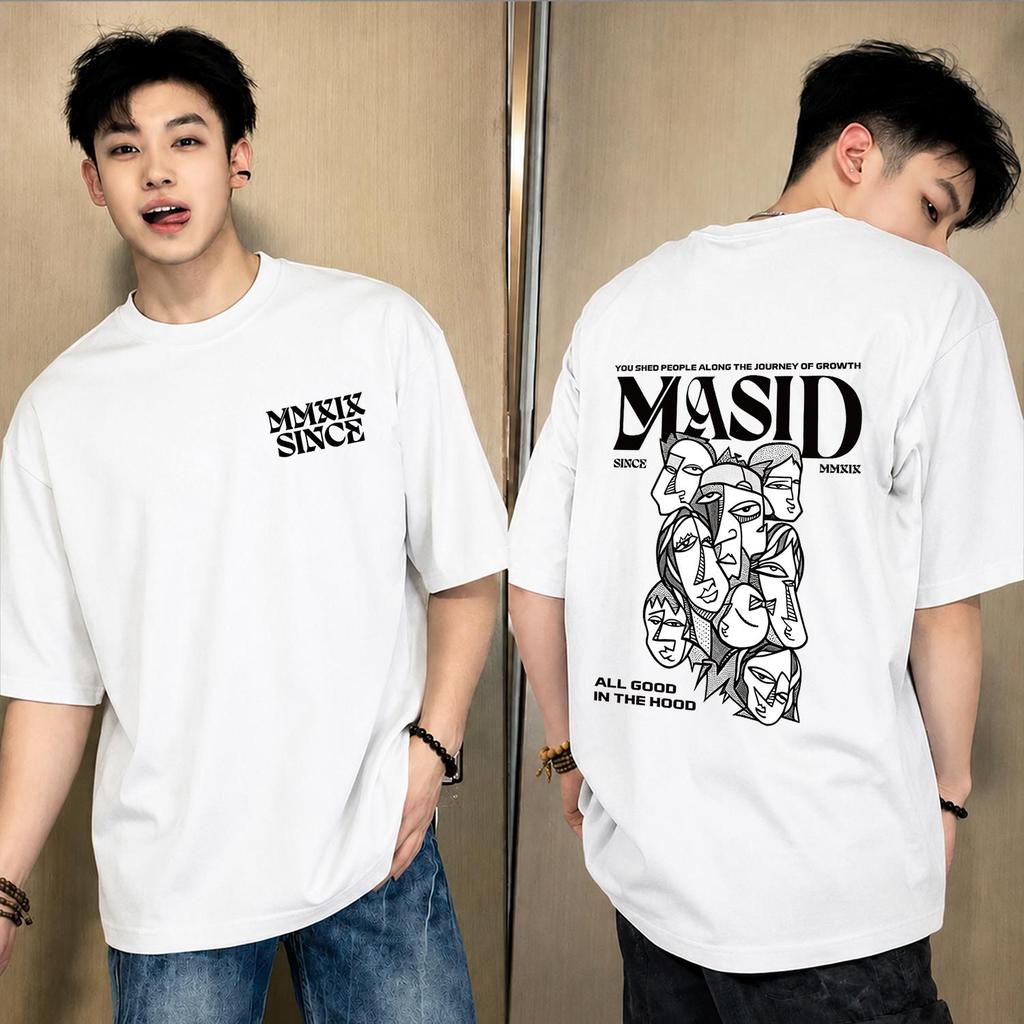 (ผ้าฝ้าย100%) Luvoro 2026 Cotton ย้อนยุค oversize T-shirt เนื้อผ้านุ่มระบายอากาศดี สีดำและสีขาว เสื้อยืดแขนสั้น C2210