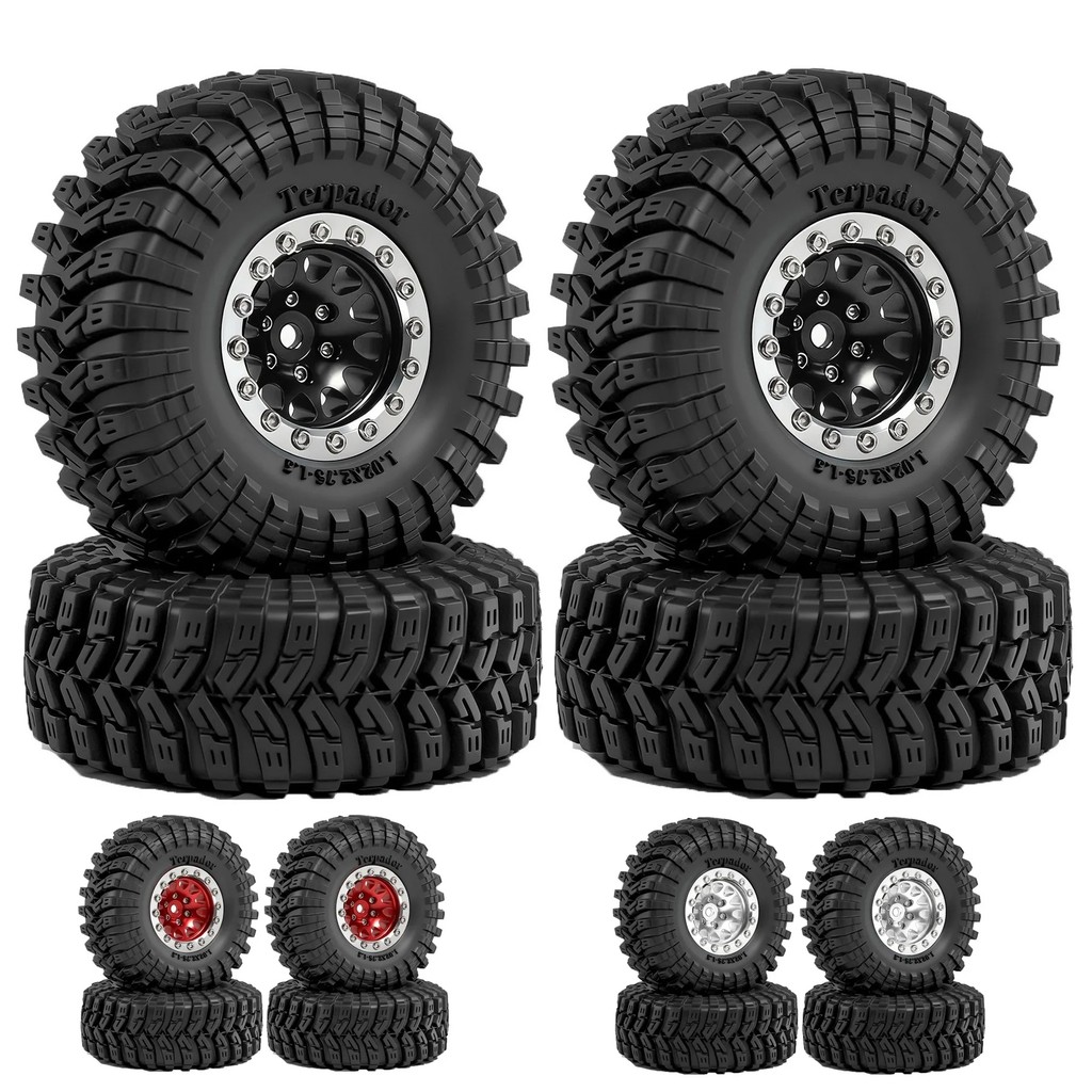 4pcs 70 มม.7 มม.Hex 1.3 "โลหะ Beadlock ล้อและยางสําหรับ 1/18 1/24 FCX24 FCX18 FCX24M TRX4M SCX24 AX2