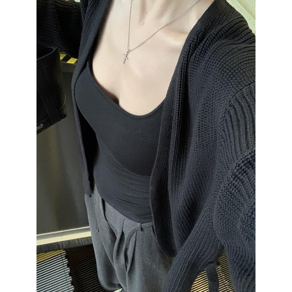 cardigan ไหมพรม sweater ไหมพรม เสื้อกันหนาวสีดําคาร์ดิแกนผู้หญิงฤดูใบไม้ร่วงฤดูหนาวขนาดเล็กด้านนอกชั