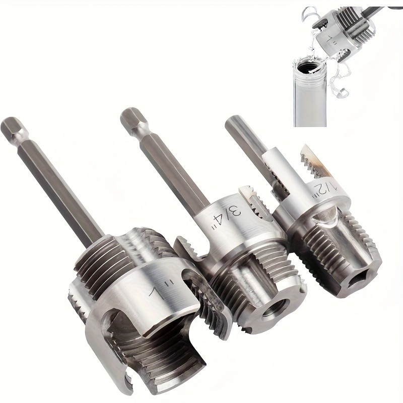 ชุดเครื่องมือต๊าปเกลียวท่อโลหะผสม 3 ชิ้น เกลียวใน/นอก 1/2"-1" สําหรับพีวีซี/พลาสติกและสว่าน