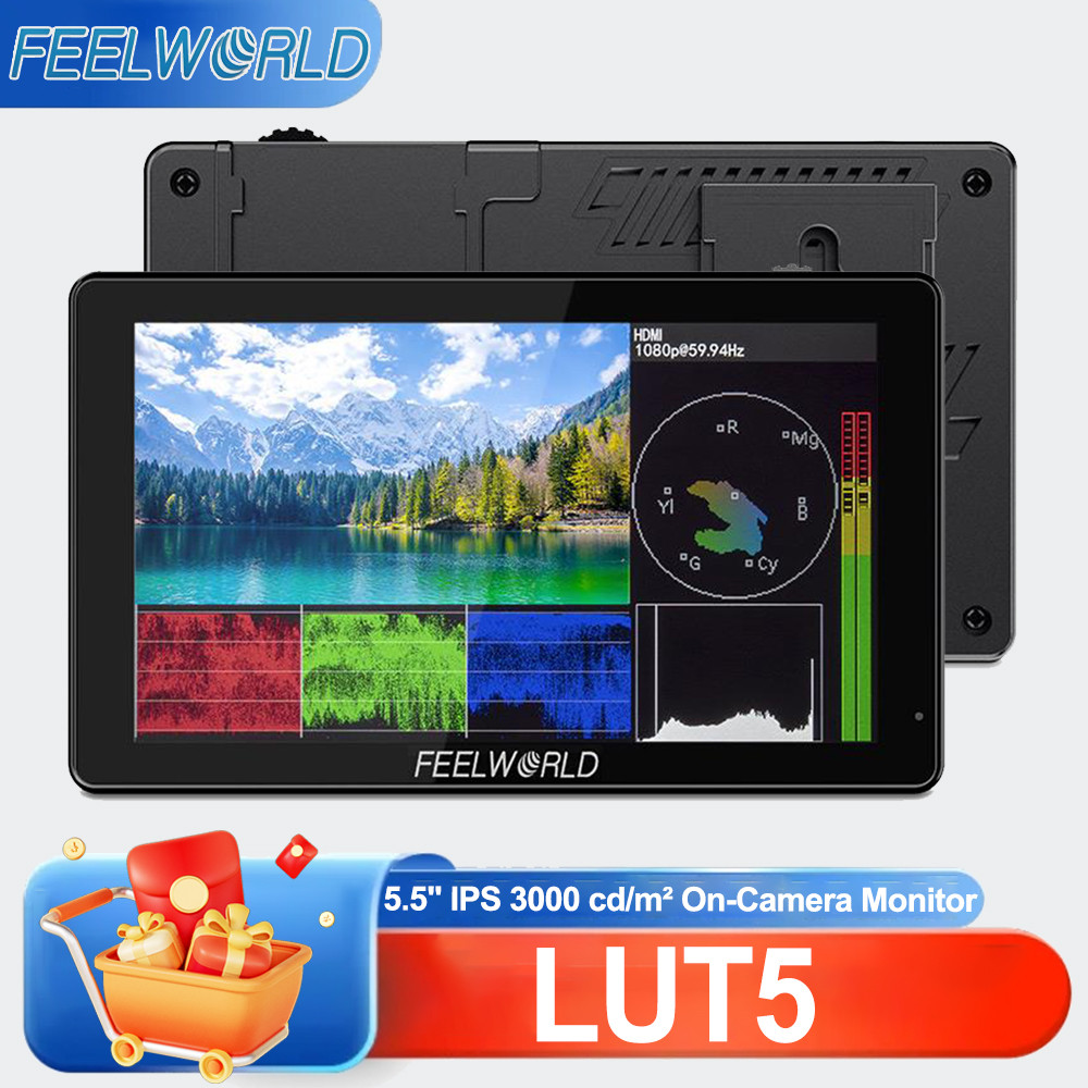 FEELWORLD LUT5 5.5 นิ้ว 3000nit หน้าจอสัมผัสสว่างเป็นพิเศษ 4K เอาต์พุตอินพุตที่รองรับ HDMI 1920X1080