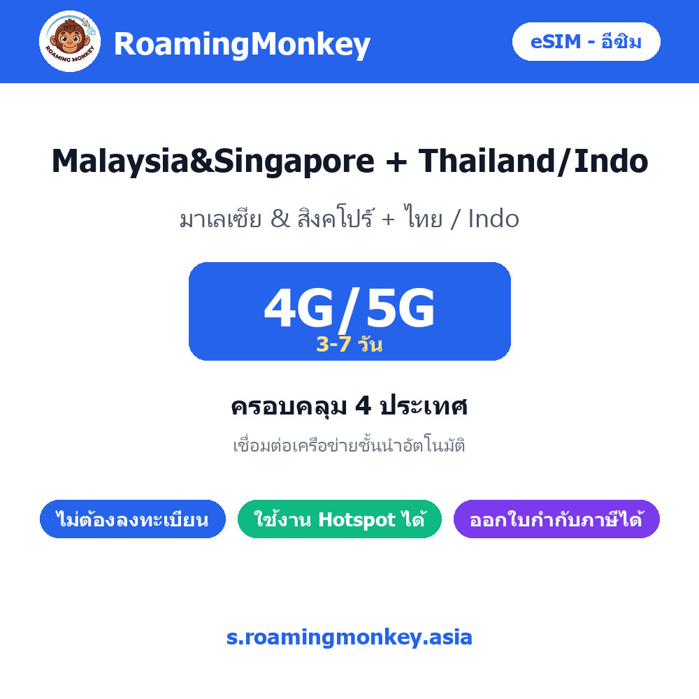 eSIM Malaysia&Singapore + Thailand/Indo 4G/5G 3-7 วัน รูปที่ 2