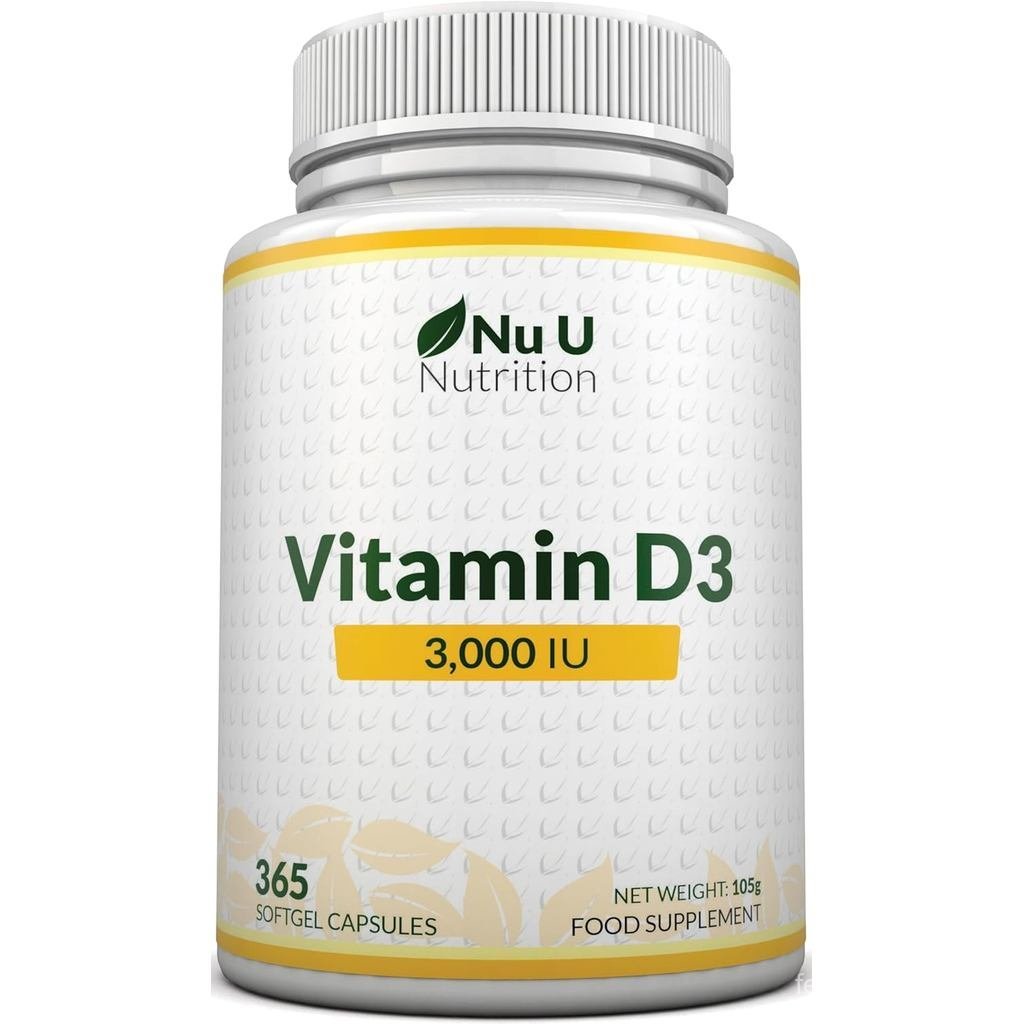D 3000IU 365 Softgel Capsules 1 ปี ply Triple Strength D3 Absorption Cholecalciferol Made in the UK 