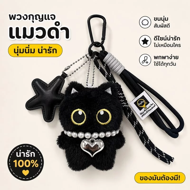 ตุ๊กตาแมวดำพวงกุญแจ พวงกุญแจตุ๊กตา น่ารักเก๋ไก๋ พกง่าย ห้อยกระเป๋านักเรียนหรือกระเป๋าสะพายก็สวย เหมาะเก็บหรือให้ของขวัญ