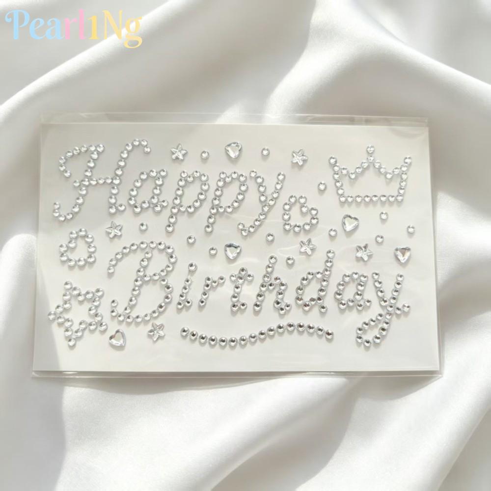 PEARLTH สติ๊กเกอร์ Rhinestone สุขสันต์วันเกิด, Love Heart Star Pattern Silver Color Gift Wrapping Stickers, Sparkle Bling English Letter DIY Packing Stickers