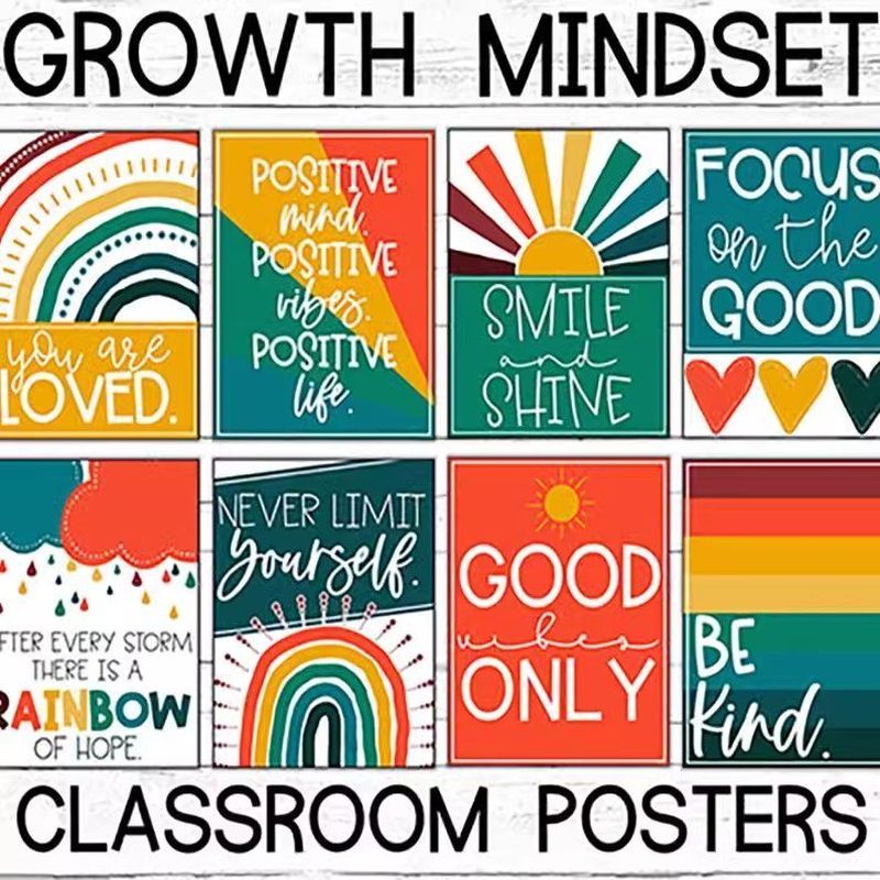 8款成长心态卡通海. 报Growth mindset励志格言办公室书房墙面装饰G. Growth Mindset Poster Classroom Decoration English Trainin