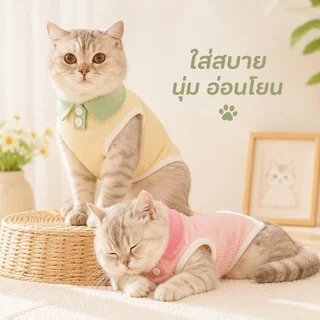 เสื้อผ้าสัตว์เลี้ยง เสื้อหมา เสื้อแมว ลายแฟชั่น คอปกสีพาสเทล ผ้านิ่ม ระบายอากาศ ใส่ง่าย