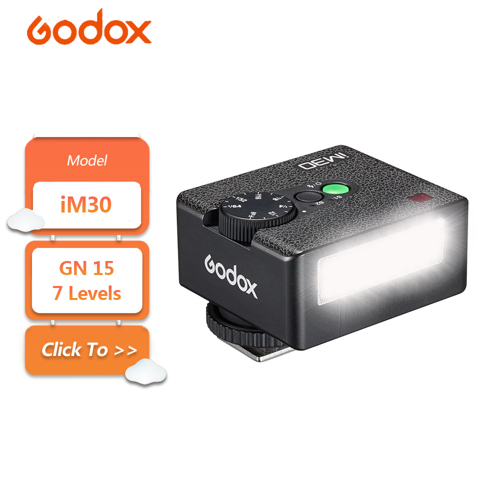 Godox iM30 6500K Mini Manual กล้องแฟลช GN15 พร้อม 7 ระดับพลังงาน 3.6s รีไซเคิลสําหรับ Canon Sony zv1