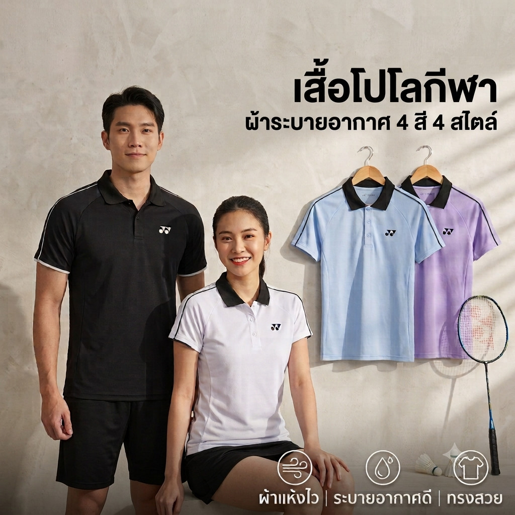 เสื้อโปโลYYผ้ากีฬา ระบายอากาศดี สำหรับใส่เล่นกีฬา วิ่ง แบดมินตัน กอล์ฟ เทนนิส สีสุภาพใส่ได้ทุกโอกาส ส่งไวจากไทย