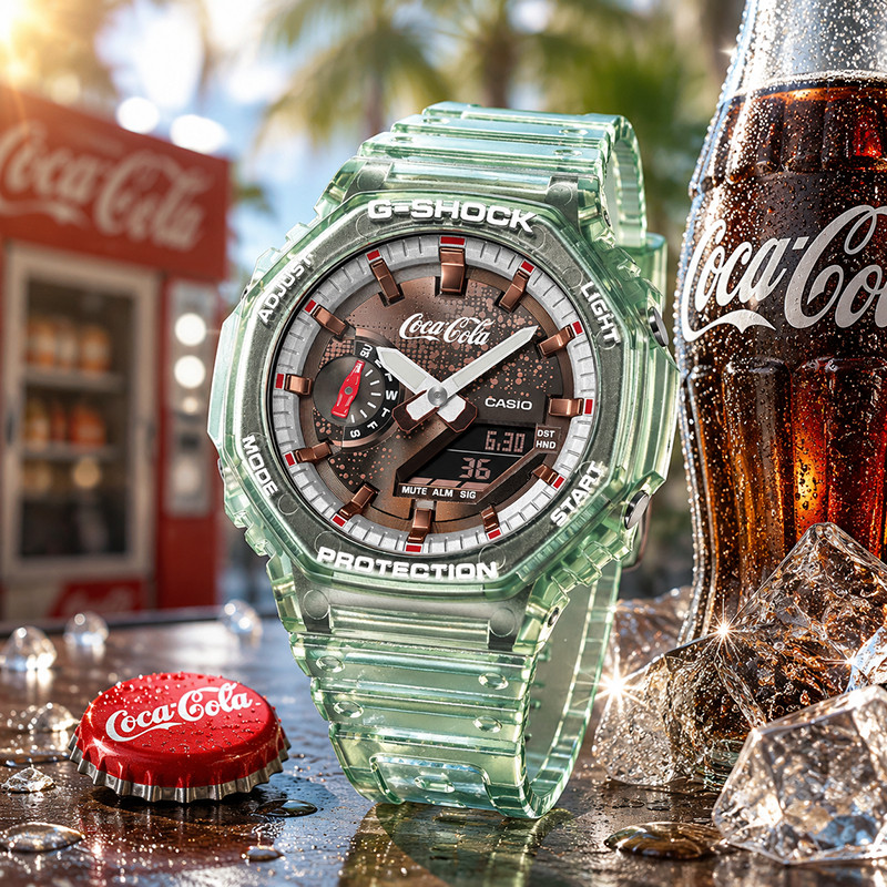 เหมาะสําหรับ GShock x Coca-Cola แปดเหลี่ยม Oak GA-2100CC-3A GA-2100 JAPAN LIMITED EDITION นาฬิกาเรซิ