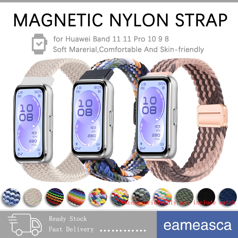 สายไนล่อนถักแม่เหล็ก for Huawei Band 11/11 Pro /10 9 8 NFC สายรัดข้อมือกีฬายืดหยุ่น Scrunchie เปลี่ยนเข็มขัด