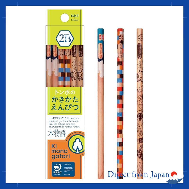 Tombow Pencil Writing Pencil 2B (3 Designs) Wood Story Yellow-Green Pattern 1 Dozen KB-KF02-2B