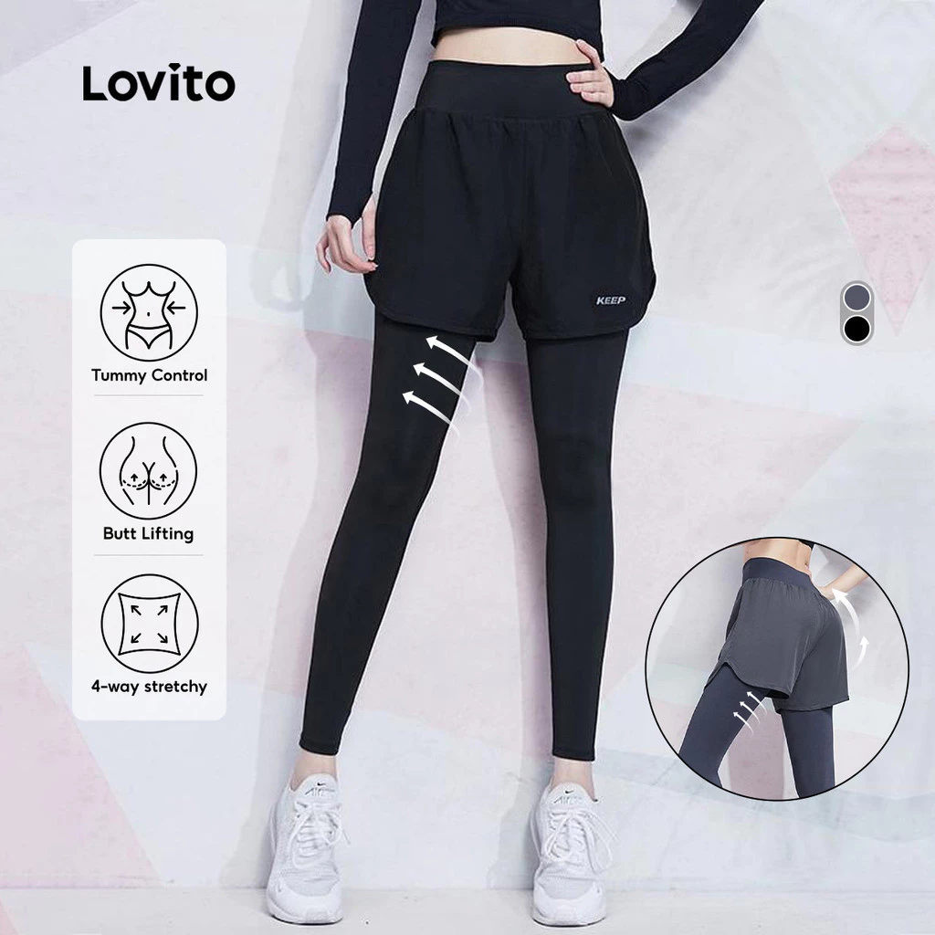 Lovito แคชชวล เล็กกิ้งสปอร์ต 2-In-1 เส้นโครงสร้าง ยกก้น แช่แห้งเร็ว อบแห้ง อบรมการออกกำลังกาย LNL59032