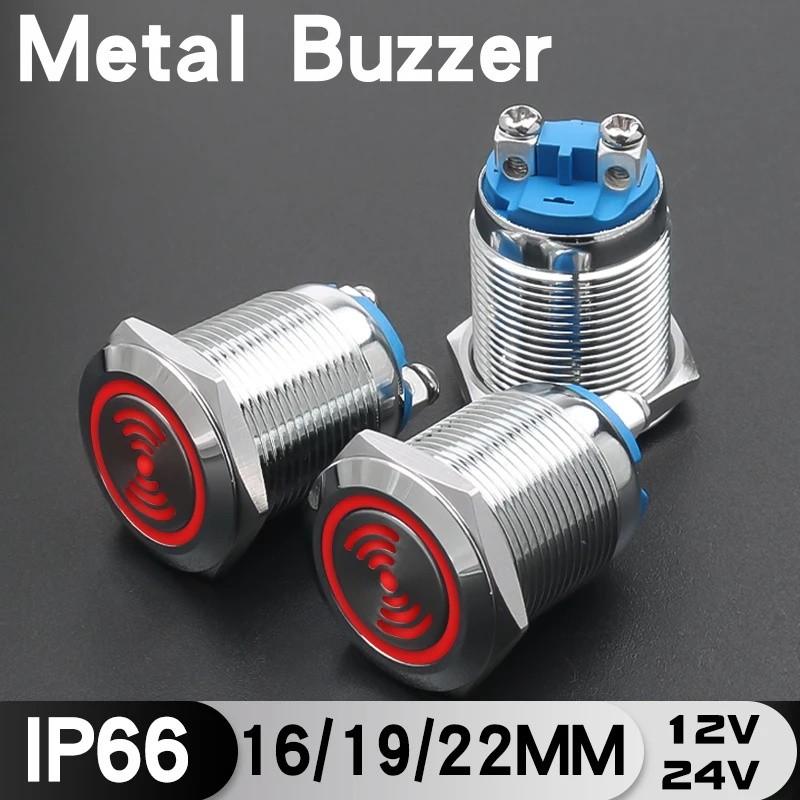 16 มม.19 มม.22 มม.กันน้ําโลหะ Buzzer สแตนเลสดังไฟ LED แฟลช 12V 24V ไฟแสดงสถานะโคมไฟสีแดงนาฬิกาปลุกเตือน Buzzer