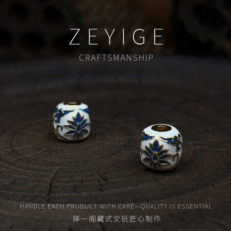 สีฟ้าสีขาว Seiko Cloisonne Orchid Top ลูกปัดเอวลูกปัด Wenwan diy สร้อยข้อมือสร้อยข้อมือเซรามิคพระพุทธรูปลูกปัดอุปกรณ์เสริม