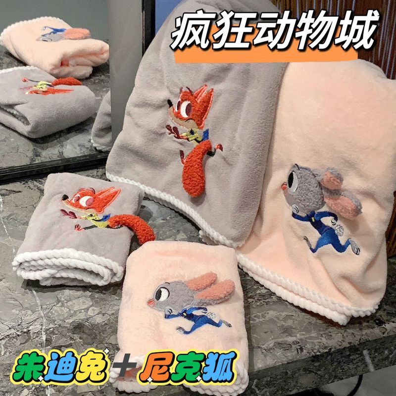 疯狂动物城浴巾毛巾情侣款儿童大毛巾吸水速* 干不掉毛洗澡浴巾Cartoon Home Towels, Children'S Bath Towels, Absorbent Face Towels, Th