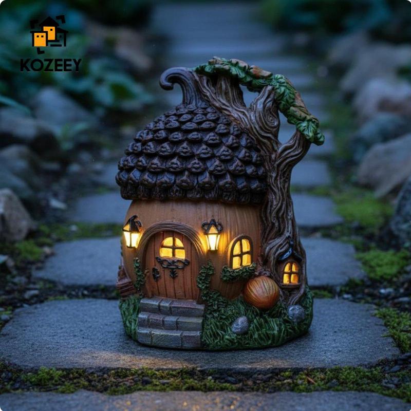 KOZEEY พลังงานแสงอาทิตย์ Acorn House อัตโนมัติ On/deactivate Lighted Fairy House Weatherproof Acorn 