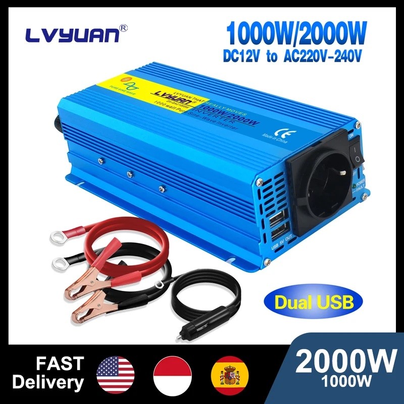 T4TK LVYUAN Pure Sine Wave อินเวอร์เตอร์ 2000W DC 12V 24V to AC 110V 220V ไฟต่อเนื่อง 2000W พร้อมอิน