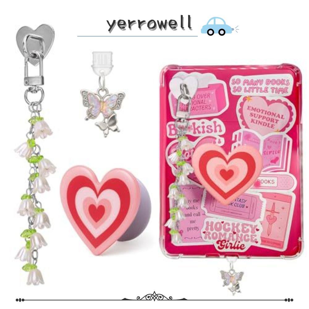 YERROWELL ชุดสําหรับชุดเสน่ห์ Kindle, Heart Grip Holder Type C Plug Tablet Stand Accessories, Lily o