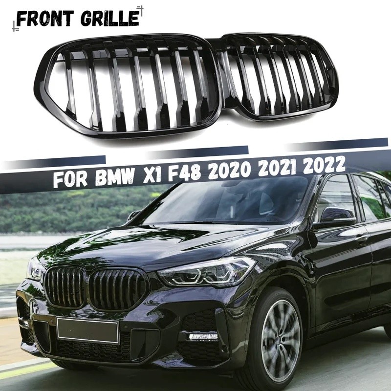 สําหรับ BMW X1 F48 2020 2021 2022 sDrive18i sDrive20i xDrive20i สีดําเงาด้านหน้ากระจังหน้าย่างตารางก