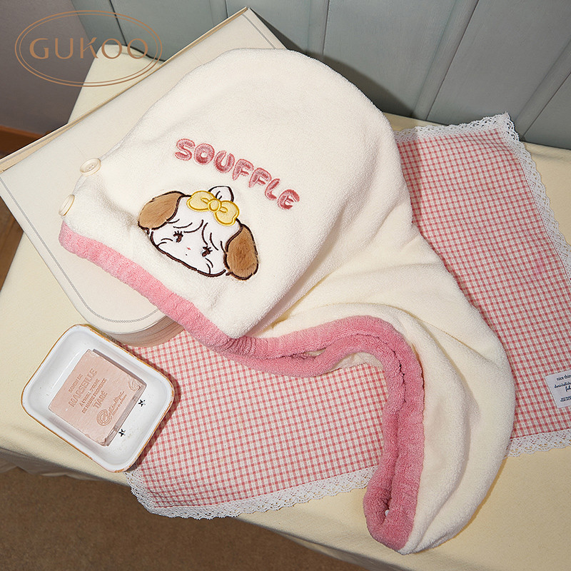 Gukoo/Nut Shell สุภาพสตรีผมแห้งหมวก Four Seasons mikko Joint Simple Soft ดูดซับหมวกอาบน้ําการ์ตูนผมแ